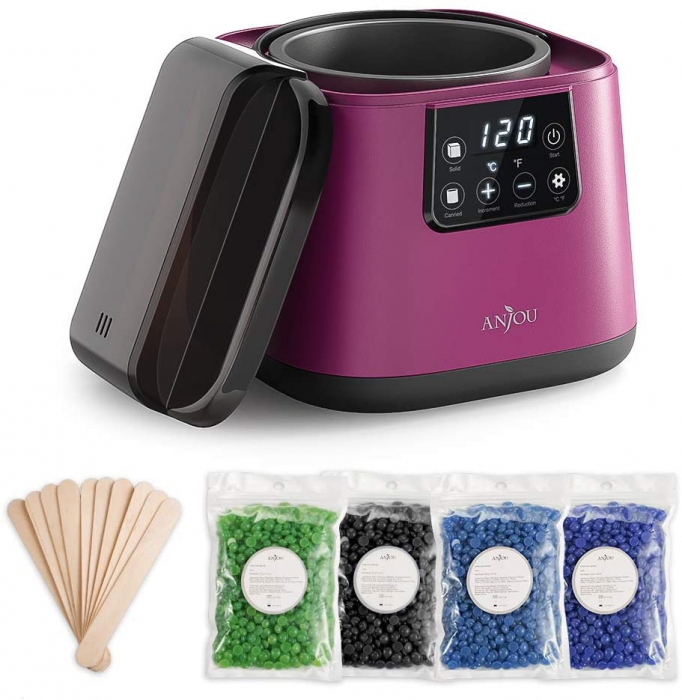 Kit Epilare Anjou PCA023 Incalzitor ceara profesional cu display LCD, 400g ceara, 4 arome, set spatule din lemn, control tactil [1]