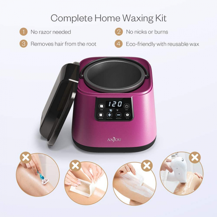 Kit Epilare Anjou PCA023 Incalzitor ceara profesional cu display LCD, 400g ceara, 4 arome, set spatule din lemn, control tactil [2]