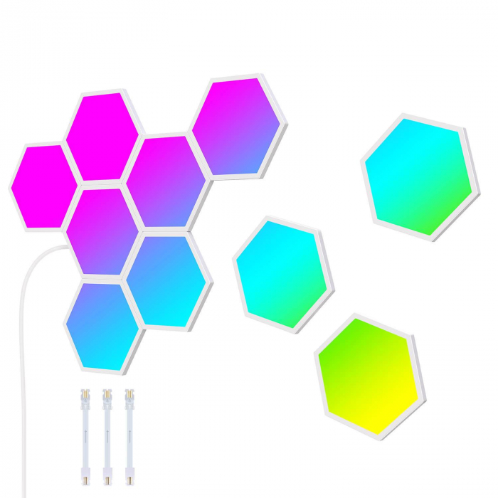 Kit panouri luminoase LED Govee Govee Glide Hexa RGBIC, Sincronizare muzica, Wifi, 10 panouri, Alexa , Google Asistant [1]