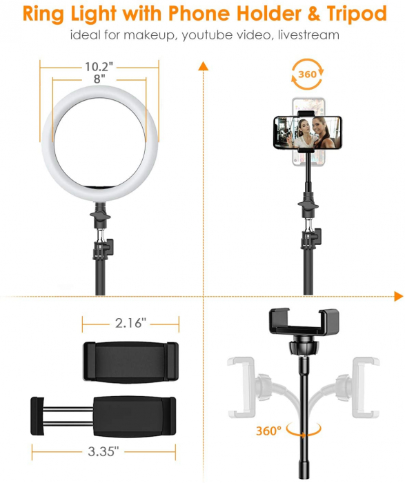Lampa Circulara LED BlitzWolf BW-SL2 Make up Profesionala, Ring Light 120 Leduri cu Lumina Rece Calda [5]