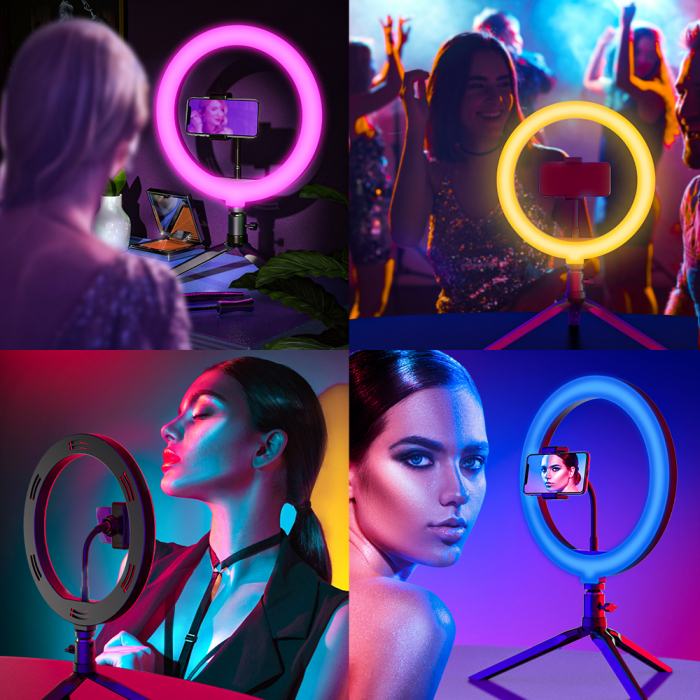 Lampa Circulara LED BlitzWolf BW-SL5 RGB Make up Profesionala, Ring Light 120 Leduri 10 culori de lumina, cu Trepied 17cm [4]