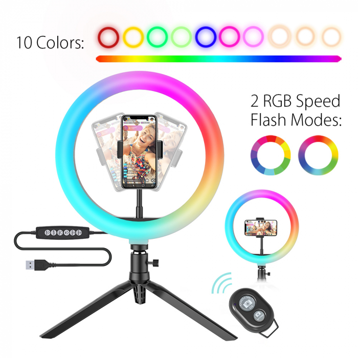 Lampa Circulara LED BlitzWolf BW-SL5 RGB Make up Profesionala, Ring Light 120 Leduri 10 culori de lumina, cu Trepied 17cm [3]