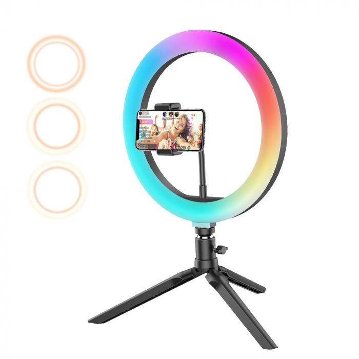 Lampa Circulara LED BlitzWolf BW-SL5 RGB Make up Profesionala, Ring Light 120 Leduri 10 culori de lumina, cu Trepied 17cm [1]