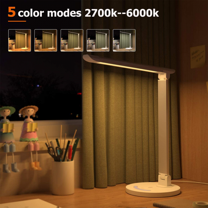 Lampa de birou LED TaoTronics TT DL13 control Touch, 5 moduri, Protectie Ochi - Silver - White [2]