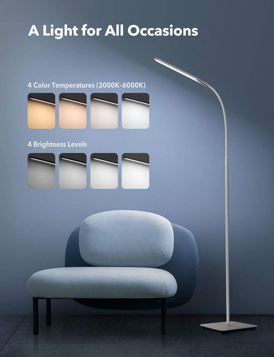 Lampa de podea LED TaoTronics TT-DL072, ajustabile 4 culori de culoare, 4 niveluri de luminozitate - Alba [2]
