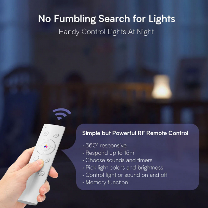 Lampa de veghe 2 in1 Hotmoon, RGB-W, Luminozitate reglabila, Control Touch, Telecomanda, Muzica, White Noise, USB-C [5]