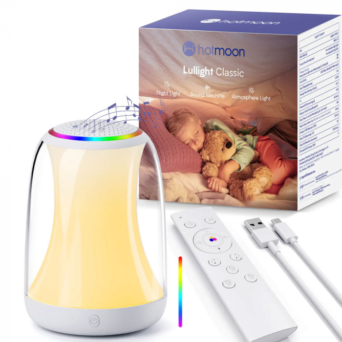 Lampa de veghe 2 in1 Hotmoon, RGB-W, Luminozitate reglabila, Control Touch, Telecomanda, Muzica, White Noise, USB-C [1]