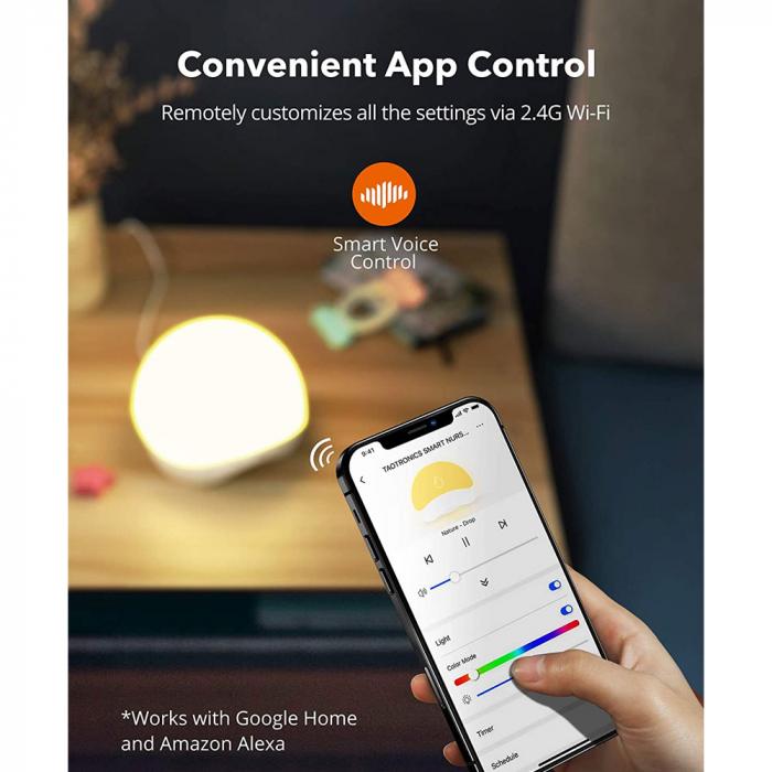 Lampa de veghe Smart TaoTronics TT-CL023, RGB, control din telefon, 25 de sunete, control Alexa si Google [2]