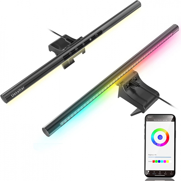 Lampa pentru monitor Ustellar RGBIC Wi-Fi Smart LED, 10W, aluminiu, Sincronizare muzica, Tuya   Smart Life [4]
