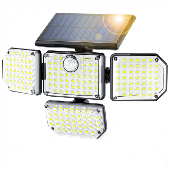 Lampa solara de perete MustWin, 1400lm, LED, 182 leduri,3 moduri, incarcare solara si senzor de miscare [1]