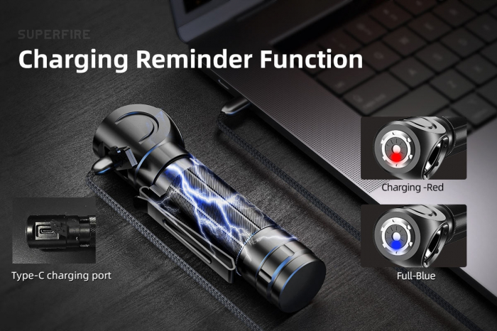 Lanterna Multifunctionala LED Superfire TH04, USB, 600lm, 120m, incarcare USB-C, suport cap, prindere magnetica [2]