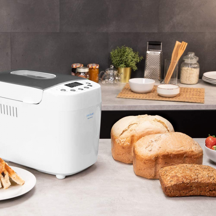Masina de facut paine CECOTEC BreadCo 1500 PerfectCook, 850 W, 1,5 KG, 15 programe , 15 ore programabile, 2 rezistente, mentinere la cald 60 de minute , avertizare sonora , afisaj LCD, alb argintiu [2]