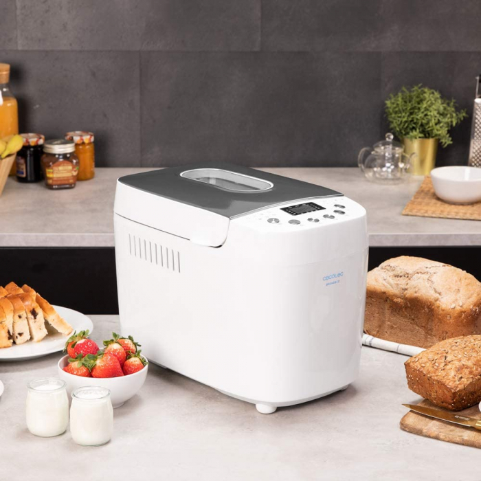 Masina de facut paine CECOTEC BreadCo 1500 PerfectCook, 850 W, 1,5 KG, 15 programe , 15 ore programabile, 2 rezistente, mentinere la cald 60 de minute , avertizare sonora , afisaj LCD, alb argintiu [5]