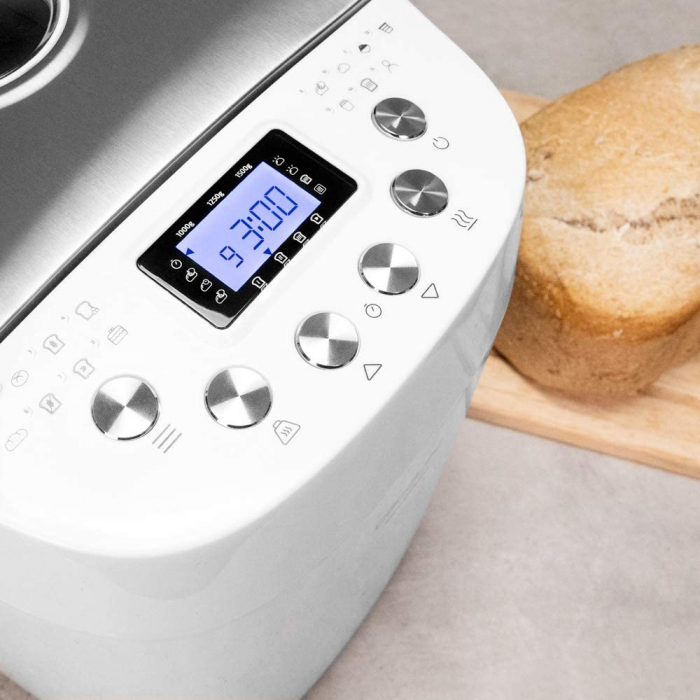 Masina de facut paine CECOTEC BreadCo 1500 PerfectCook, 850 W, 1,5 KG, 15 programe , 15 ore programabile, 2 rezistente, mentinere la cald 60 de minute , avertizare sonora , afisaj LCD, alb argintiu [3]