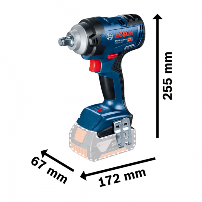 Masina de insurubat cu impact BOSCH GDS 18V-400 , cu 2 acumulatori Li-Ion 18 V, 5 Ah, patrat 1/2 inch, 400 Nm, M10-M20, valiza plastic [3]