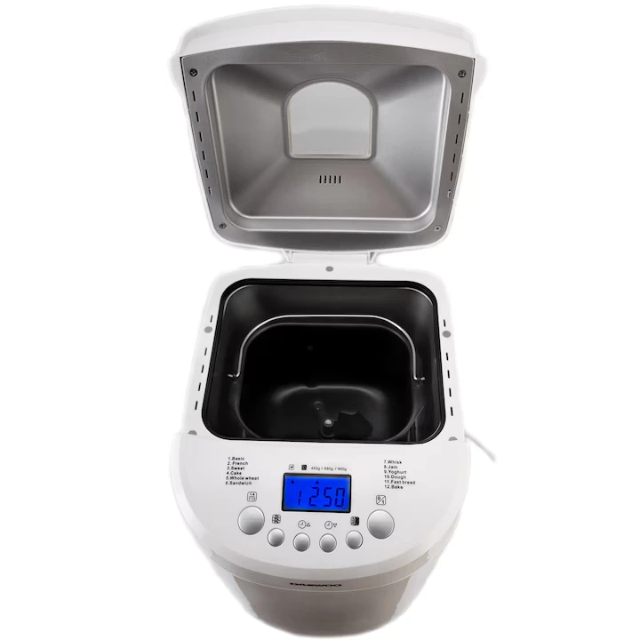 Masina de paine Daewoo DBM600W, 600 W, 450/750/900 g, 2 nivele de rumenire, 12 programe, Timer 13 ore, afisaj LCD iluminat,, Alb [2]