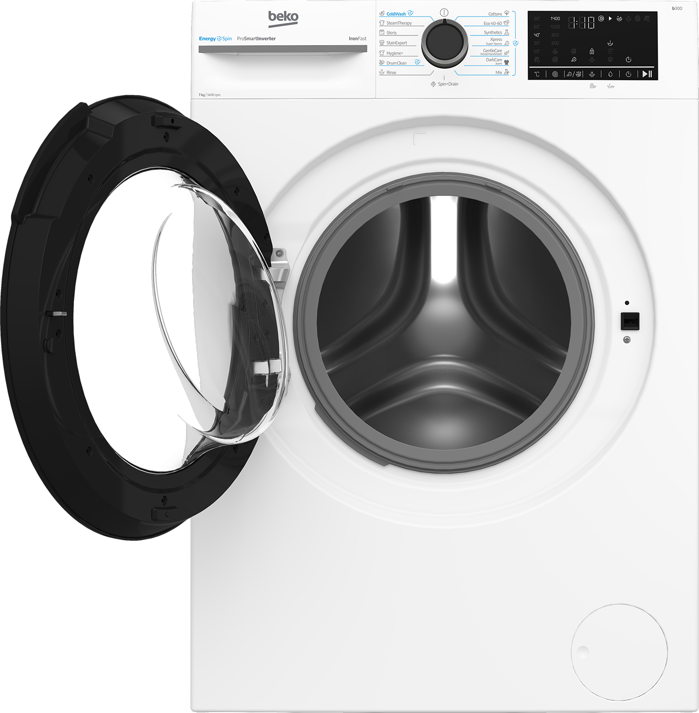 Masina de spalat rufe Beko BM3WFSU47415WB, 7kg, 1400rpm, Clasa A, 15 programe, Motor ProSmartInverter, EnergySpin, SteamCure, IronFast, Display, alb [4]