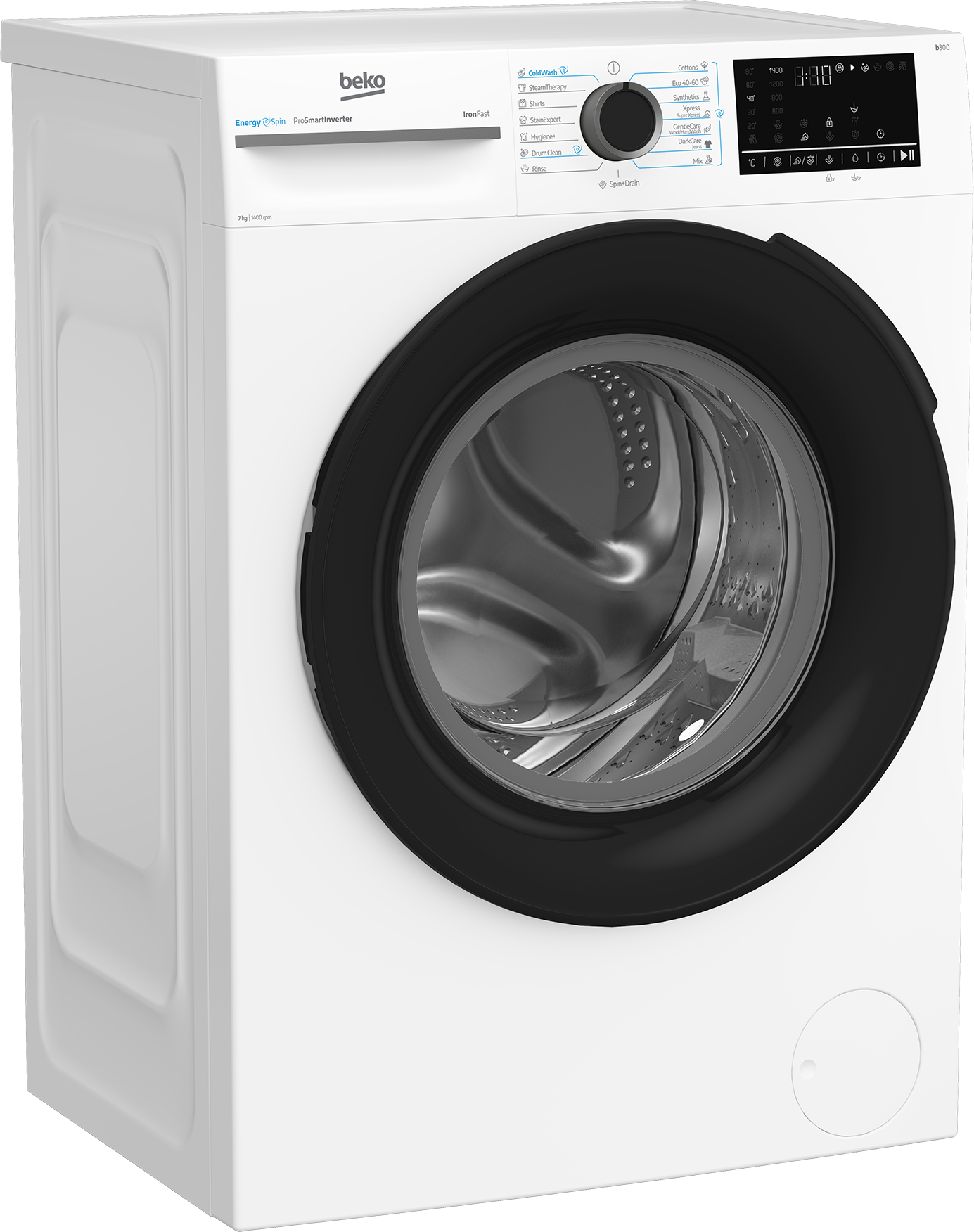 Masina de spalat rufe Beko BM3WFSU47415WB, 7kg, 1400rpm, Clasa A, 15 programe, Motor ProSmartInverter, EnergySpin, SteamCure, IronFast, Display, alb [2]