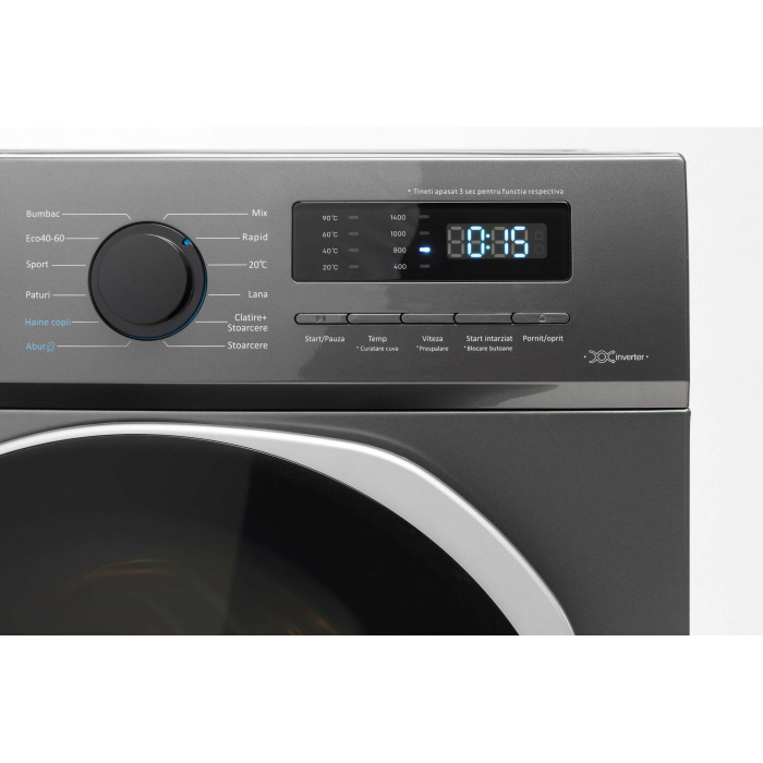 Masina de spalat rufe LDK Queen INV714SBKDS, Clasa A, Capacitate 7 Kg, 1400 rpm, Steam, Amanare pornire, DrumClean, Motor Inverter, Argintiu [3]