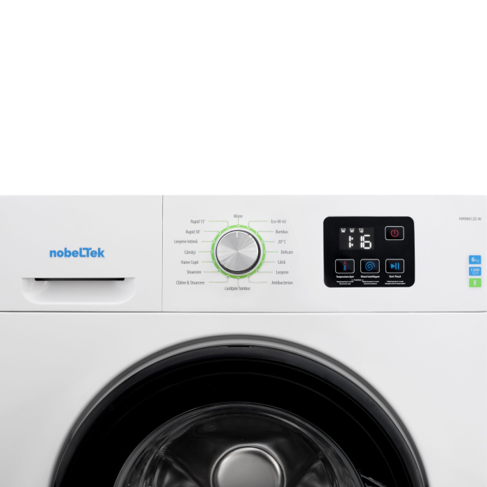 Masina de spalat rufe Nobeltek, 6 kg, 1200 rpm, clasa energetica E, 16 programe, functie curatare tambur, Alb [2]