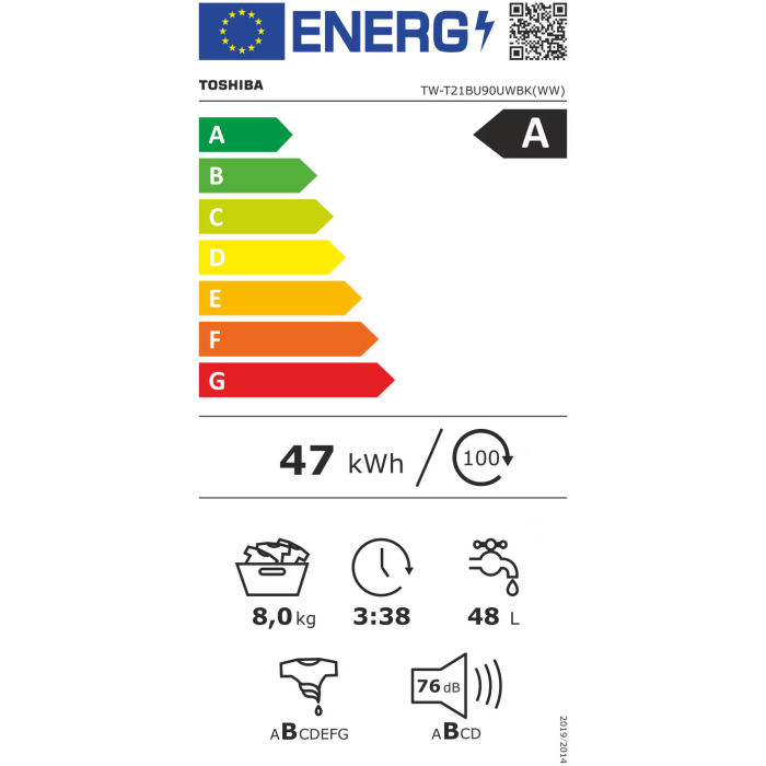 Masina de spalat T21 Toshiba, 8kg, 1400RPM, clasa A, Slim, Functie AROMA+, Functie Abur, Tehnologie UFB, Wi-Fi, motor inverter, Alb TW-T21BU90UWBK (WW) [6]