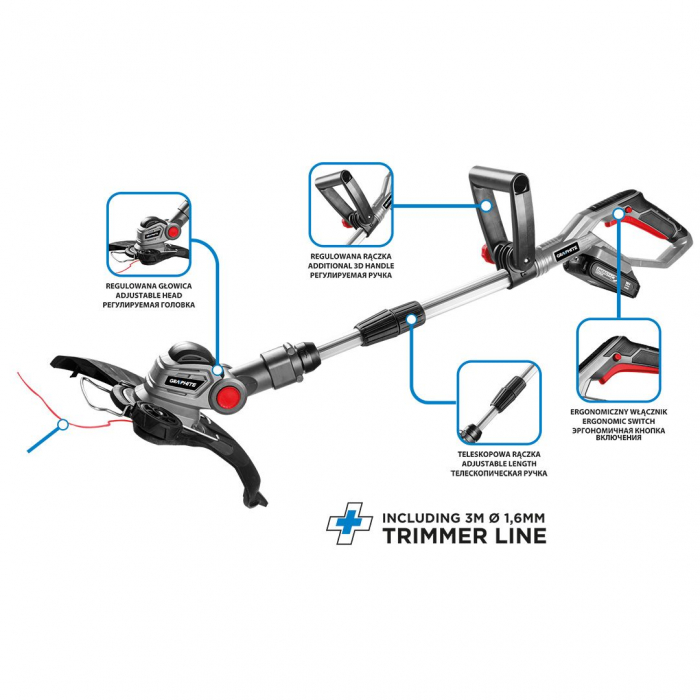 Mașină de tuns iarba pe acumulator Energy+ 18V Li-lon, lățime de tăiere de 280 mm (fără acumulator inclus) GRAPHITE 58GE112 [10]