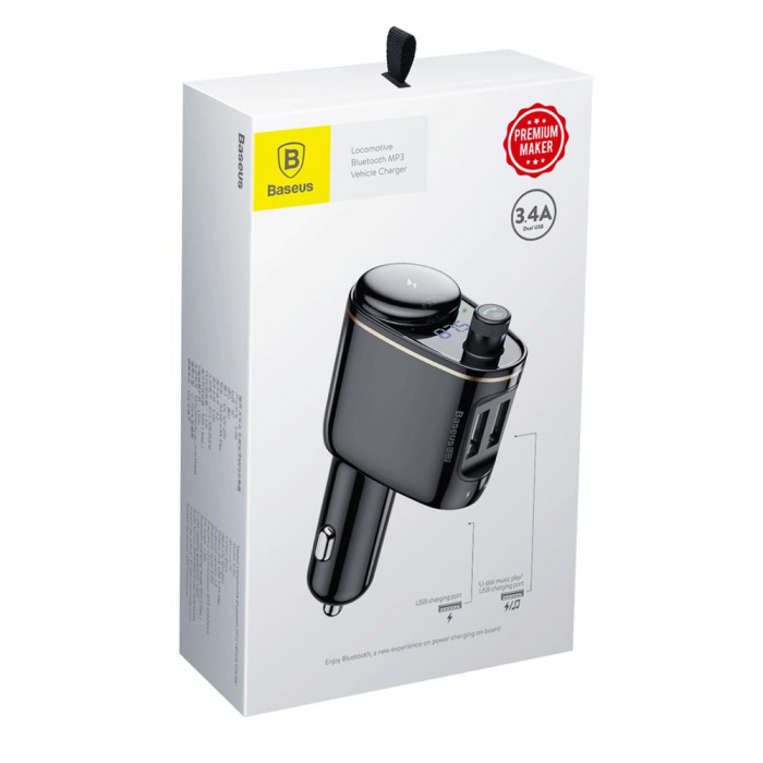 Modulator FM Baseus Locomotive Bluetooth MP3 car charger black [2]