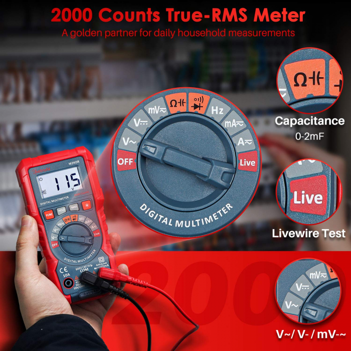 Multimetru digital AstroAI M2K0R, 2000 Counts, True RMS, Masurare continuitate [4]