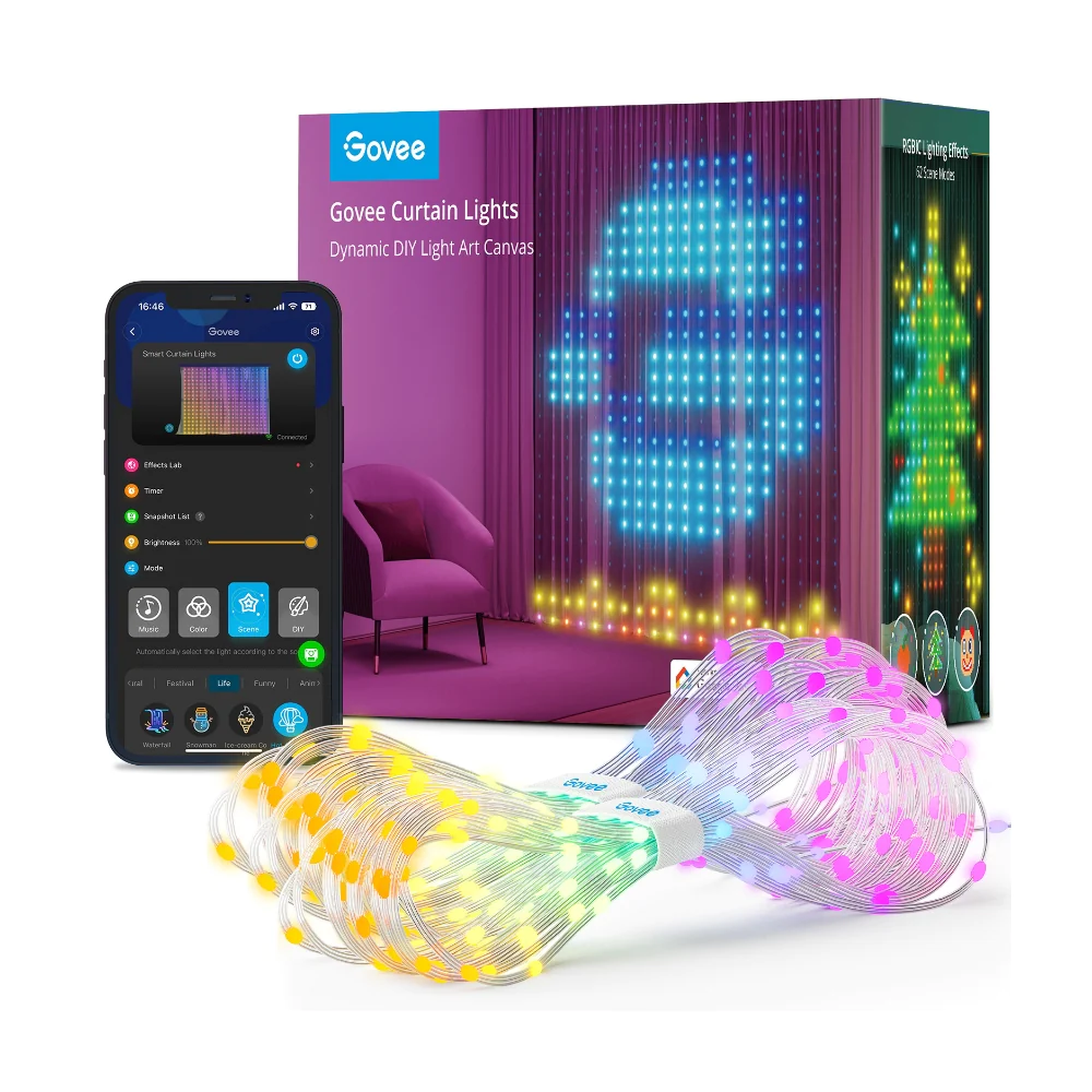 Perdea cu lumini LED Smart Govee H70B1 Curtain Lights, RGBIC, 520 LED-uri, IP65, 1.5m [1]