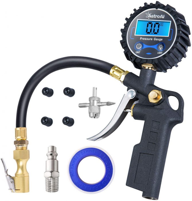 Pistol de umflat cu manometru AstroAI 250 PSI, Afisaj Digital, Furtun 1 4,  Accesorii incluse [1]