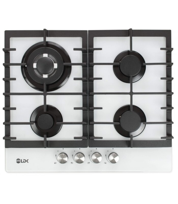 Plita incorporabila LDK Toledo WOK JZ4WHITE60, Gaz, 4 arzatoare, WOK, Aprindere electrica, Gratare fonta, Siguranta, 60 cm, Alb [1]
