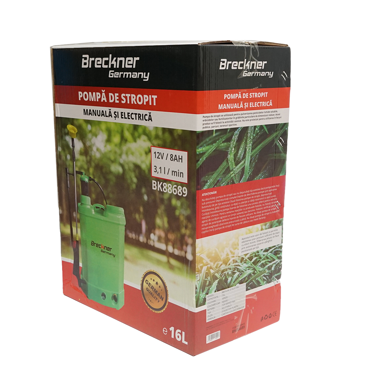 Pompa de stropit 2 in 1 manuala si electrica, 16L, baterie 12V 8Ah, debit 3.1 l/min, Breckner Germany BK88689 [13]