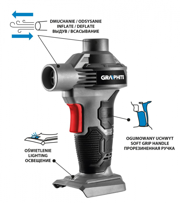 Pompa de umflat Energy+ 18V, Li-Ion (fara acumulator inclus) 58G089 GRAPHITE [11]