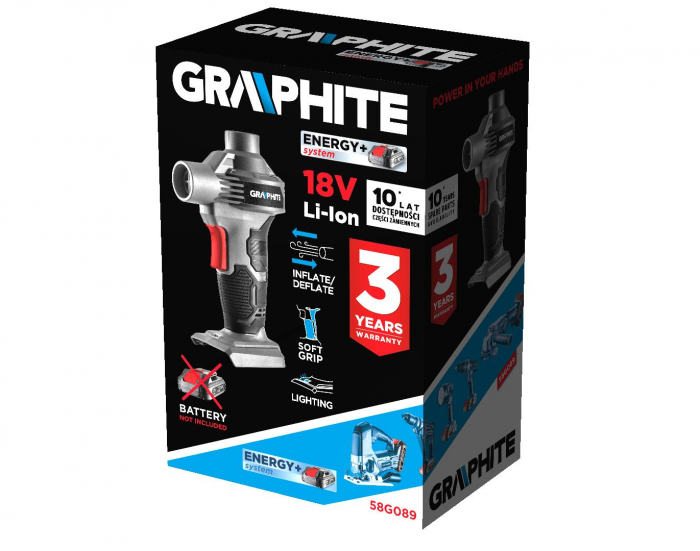 Pompa de umflat Energy+ 18V, Li-Ion (fara acumulator inclus) 58G089 GRAPHITE [10]