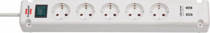 Prelungitor Brennenstuhl Bremounta 5 prize, 2 USB-uri, 3m, Buton On Off, prindere in suruburi Alb [1]