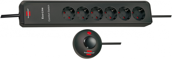 Prelungitor Brennenstuhl Eco-Line Comfort 6 prize, comutator, 2 m [1]