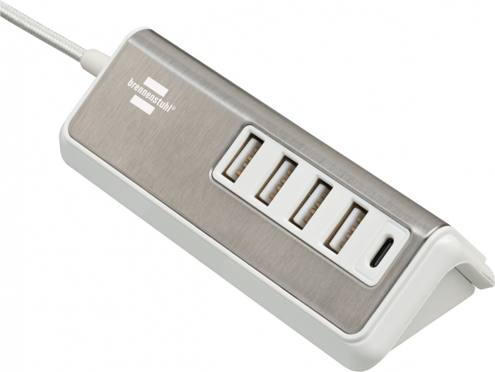Prelungitor Brennenstuhl Estilo 4x USB-A, 1x USB C, Inox, 4.2A, Argintiu-Alb [1]