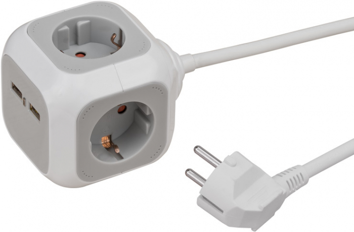 Prelungitor Brennenstuhl forma de cub cu prize si USB, 1.4m [1]