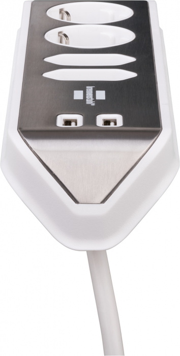 Prelungitor pentru perete colt Brennenstuhl Estilo 4 prize, 2 USB, 3.1 A, 2m Inox, Adeziv inclus, Argintiu-Alb [5]