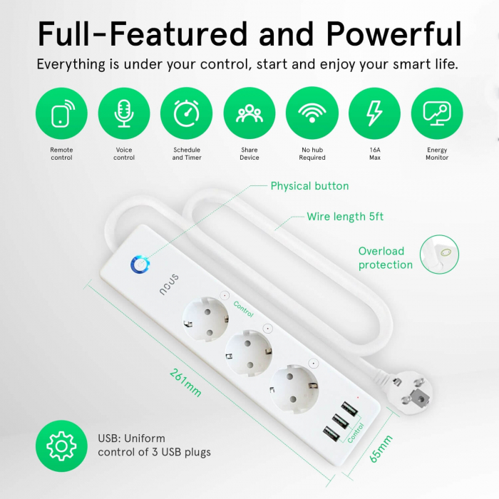 Prelungitor Smart Nous A5, Wifi, 15W. 3.1A [4]