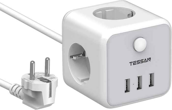 Prelungitor tip cub Tessan TS-301, 3 prize, 3 USB 3A, cablu 1.5m [1]