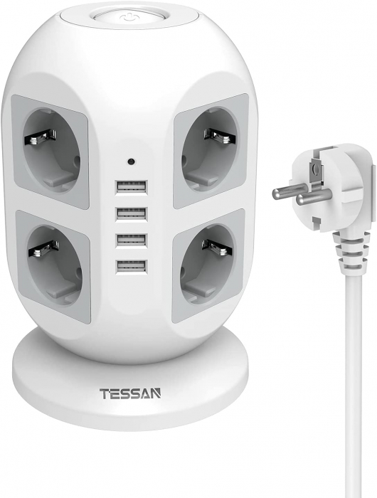Prelungitor tip Turn Tessan JW402, 8 prize, 4 USB 3.1A, cablu 2m, protectie la suprasarcina [1]