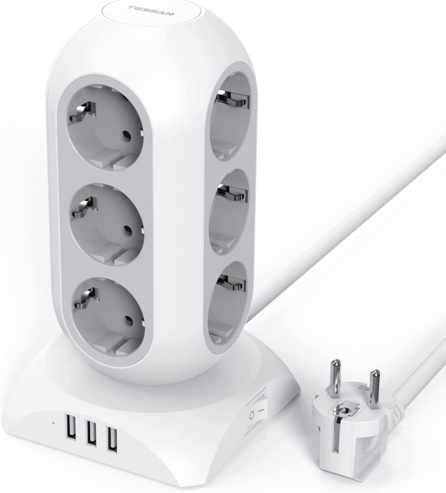 Prelungitor tip Turn Tessan TPS02, 12 prize, 3 USB 3A, cablu 2m [1]