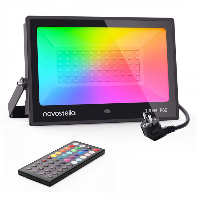 Proiector de podea LED RGB Novostella, Telecomanda , 100W, Exterior IP66 waterproof [1]