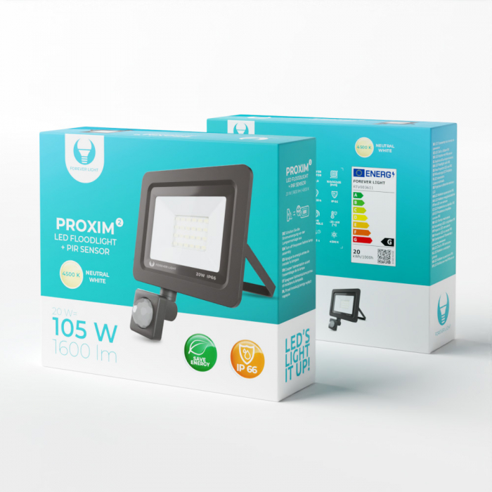 Proiector LED cu senzor de miscare Forever Light PROXIM II 20W, 1600 lm, 24 Leduri, lumina alb neutru 4500K [1]