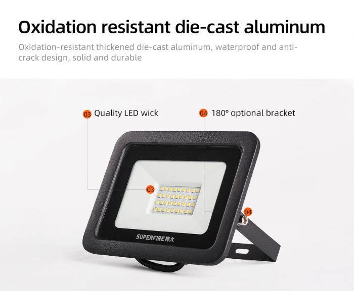 Proiector LED Superfire 30W, 2400 lm, 32 Leduri, lumina alb rece 6000K [4]