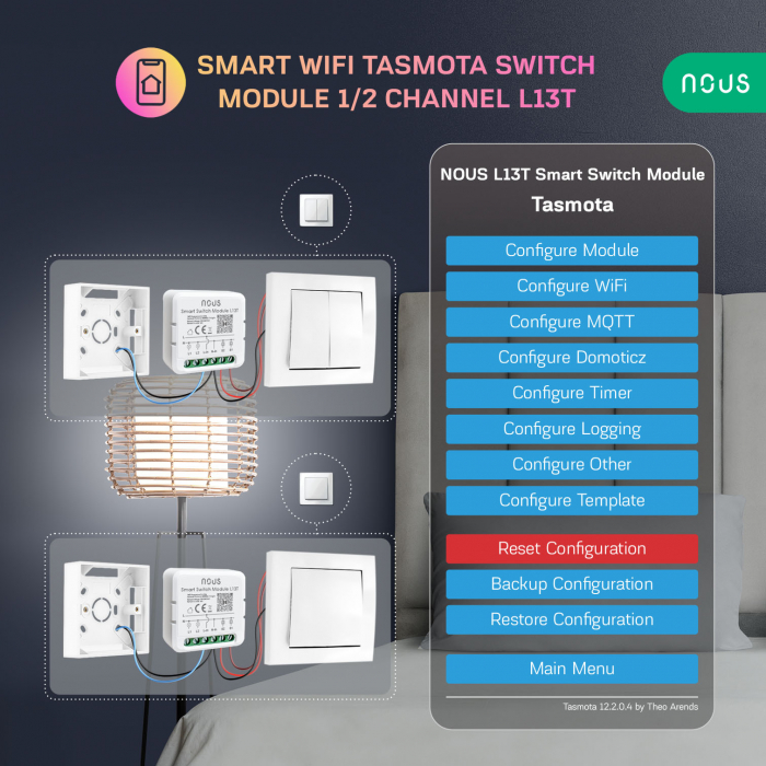 Releu inteligent WiFi Nous L13T, 1 2 canale, 16A Tasmota [4]