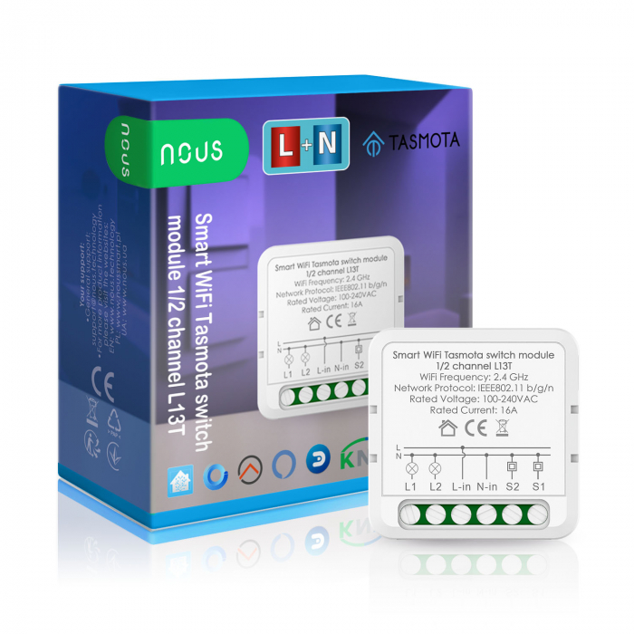 Releu inteligent WiFi Nous L13T, 1 2 canale, 16A Tasmota [1]