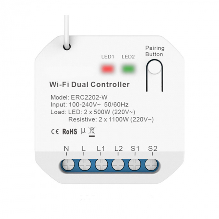 Releu Smart Rovo ERC2202-W Kinetic, 2 canale, 2x5A, WiFi + RF433, Tuya [1]