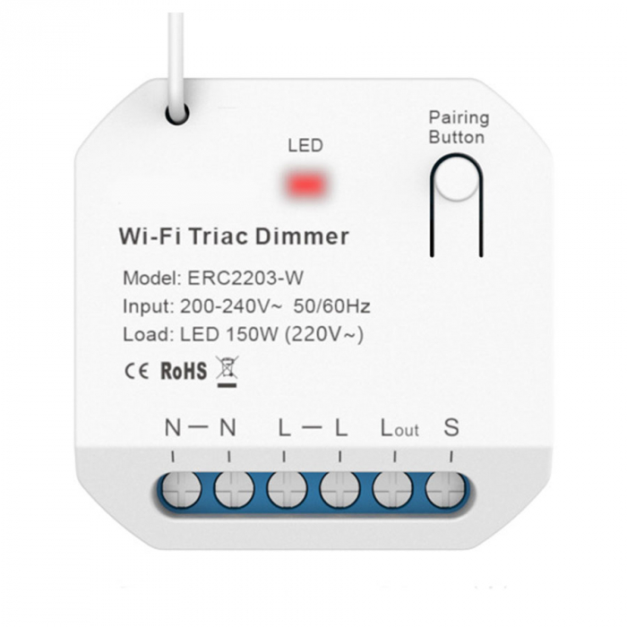 Releu Smart Rovo ERC2203-W Kinetic Triac Dimmer, 1 canal, 1.5A, WiFi + RF433, Tuya [1]